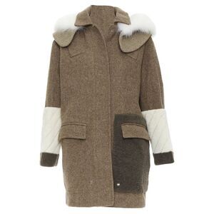 Fendi Colorblocked Wool Patchwork Fur Hooded Parka Coat
